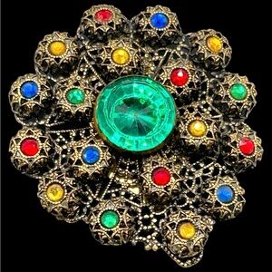 Ornate Filigree Vintage Czech Glass Jeweled Dress Clip